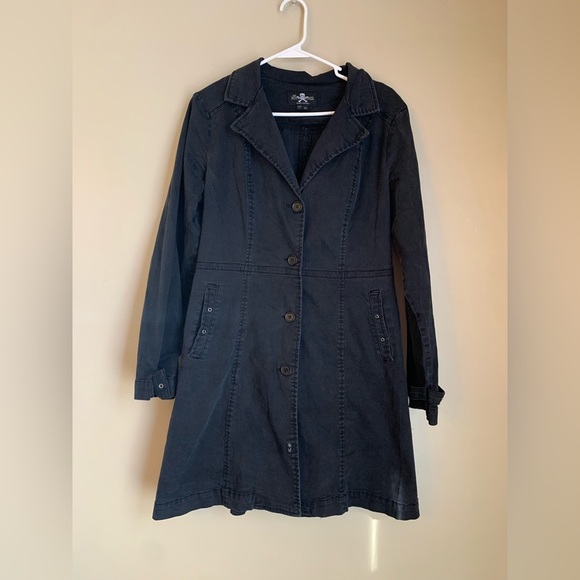 Royal Bones coat  by Daang black corset back trench coat goth y2k stretch denim - Picture 1 of 10